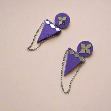 Purple Mirror Long Chain Earrings For Women